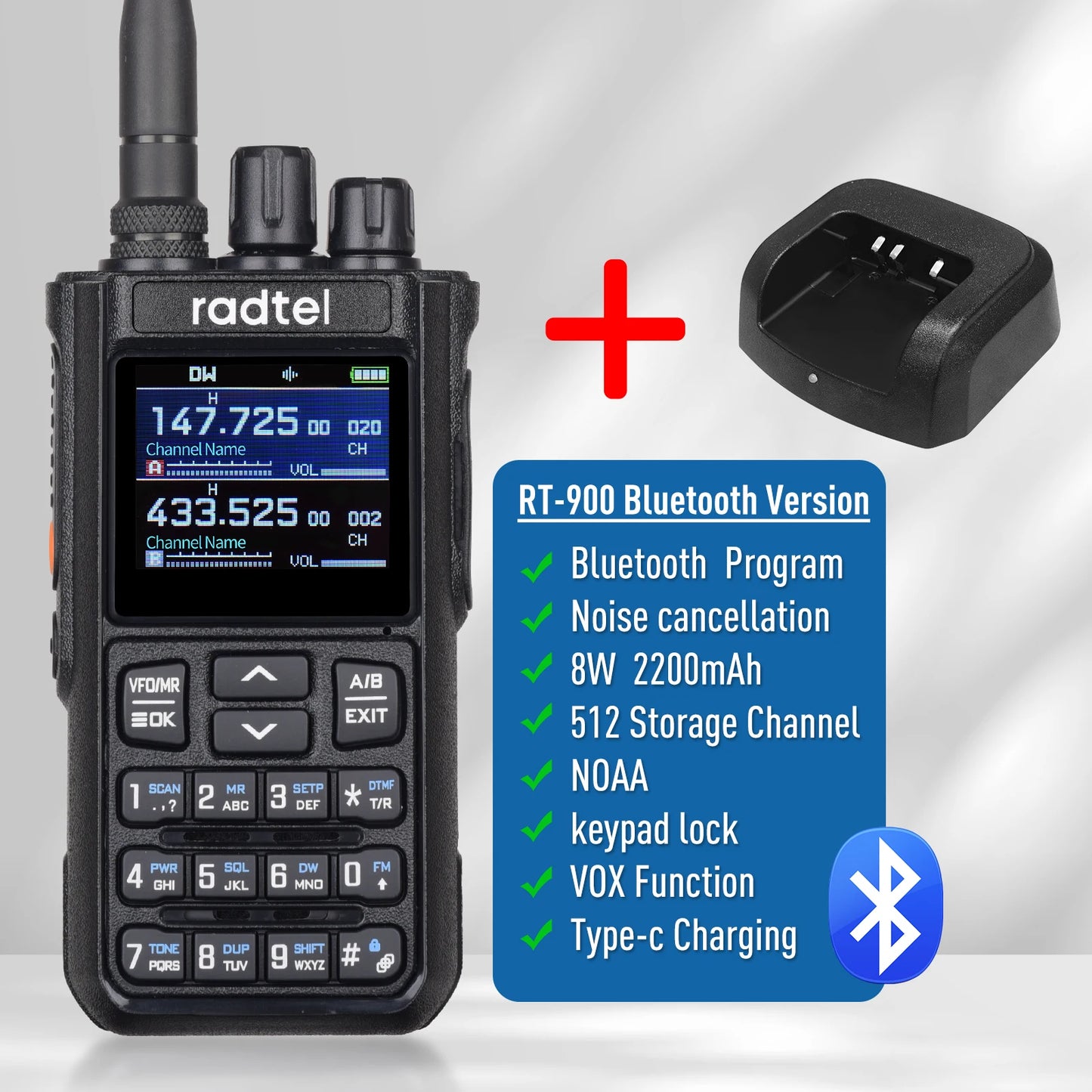 Radtel RT-900 Walkie Talkie with Charging Dock, 8W 512CH Air Band 2 Way Radio Full Band Amateur Ham Radio