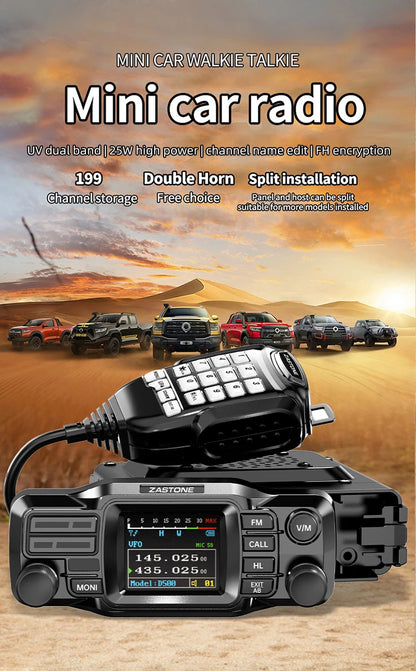 ZASTONE D500 25W Car Walkie Talkie UV Dual Band Car Two Way Radio Station Dual Channel Receiver Split Type Car Mobile Radio