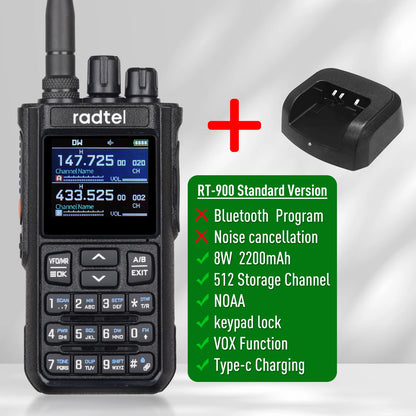 Radtel RT-900 Walkie Talkie with Charging Dock, 8W 512CH Air Band 2 Way Radio Full Band Amateur Ham Radio