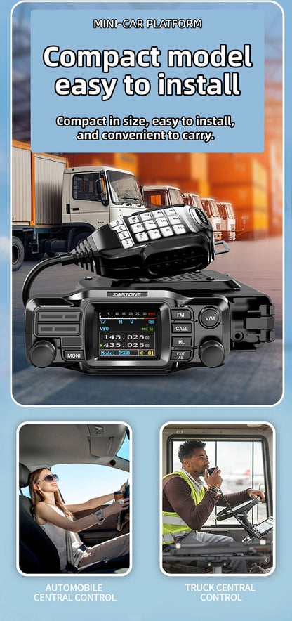 ZASTONE D500 25W High Power Mini Mobile Radio VHF UHF Dual Band DTMF Detachable Panel Transceiver