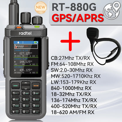 Radtel RT-880G GPS APRS Tri-Standby Tri-display CB/SSB HF Ham Radio with 1024 Channels AM LW MW SW UHF VHF Rx, Dual Antenna