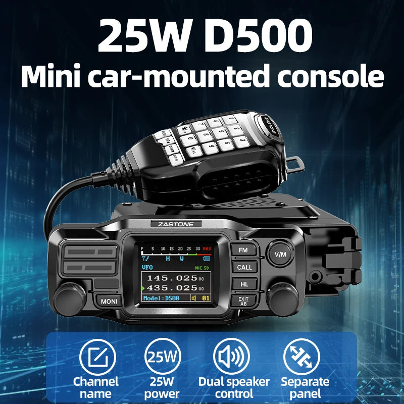 ZASTONE D500 Split Type Car Walkie talkie 25W UHF VHF Dual-band Mobile Radio Station HAM Mini  Car Walkie-talkies FM