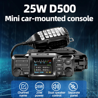 ZASTONE D500 Split Type Car Walkie talkie 25W UHF VHF Dual-band Mobile Radio Station HAM Mini  Car Walkie-talkies FM