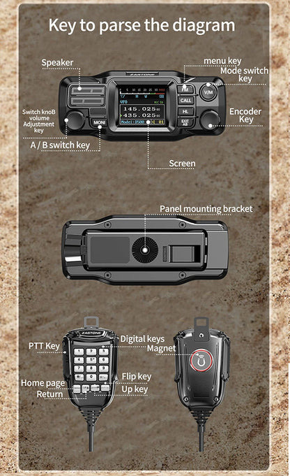 ZASTONE D500 Split Type Car Walkie talkie 25W UHF VHF Dual-band Mobile Radio Station HAM Mini  Car Walkie-talkies FM