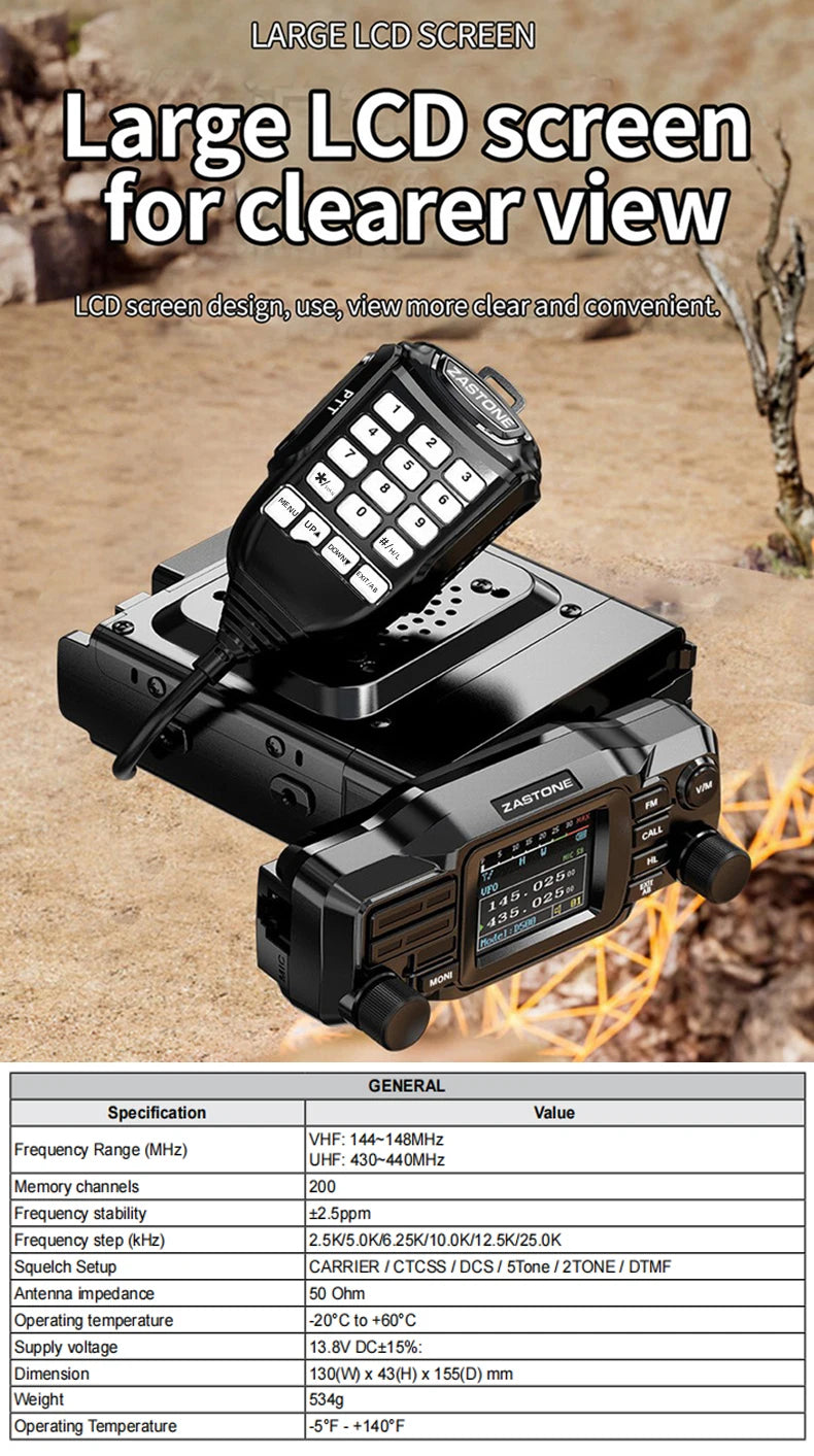 ZASTONE D500 25W High Power Mini Mobile Radio VHF UHF Dual Band DTMF Detachable Panel Transceiver
