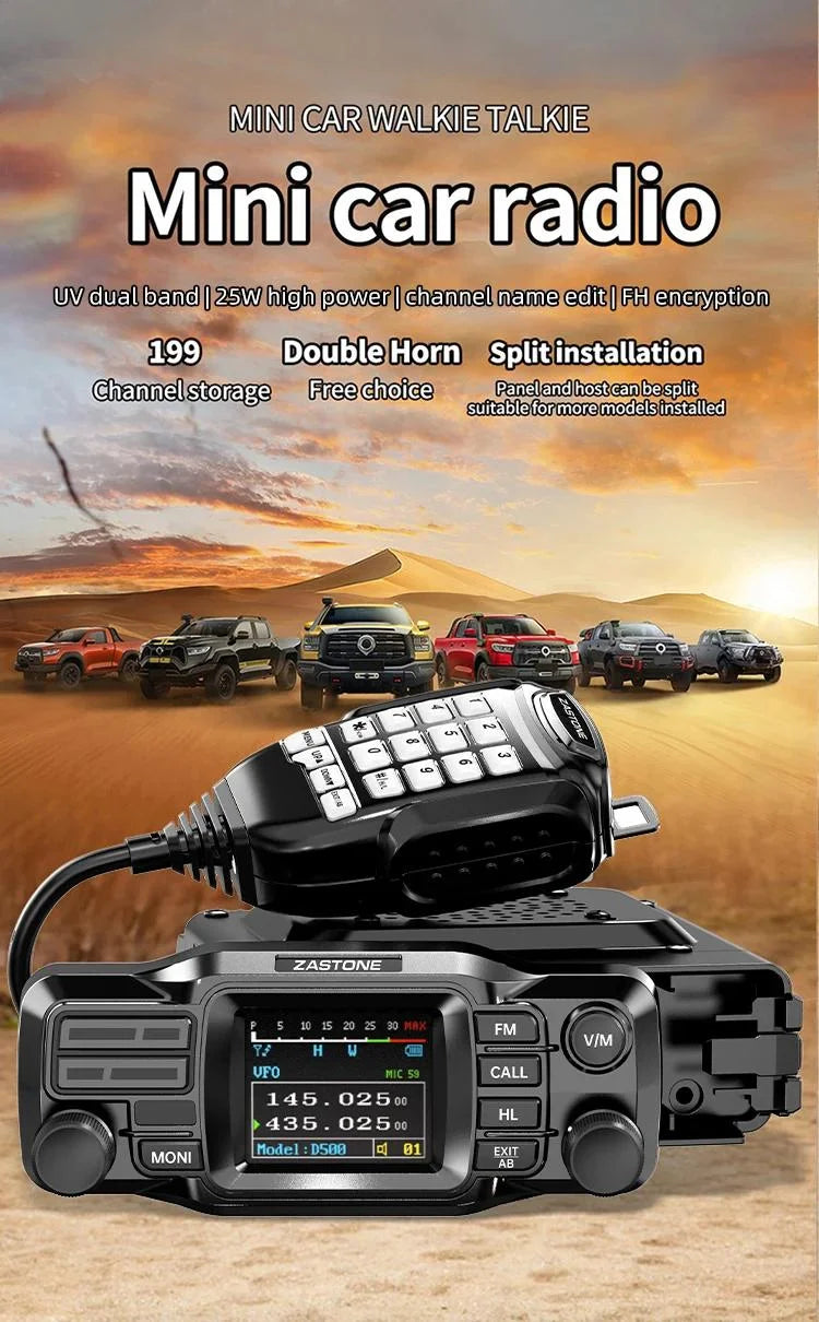D500 Car-mounted Walkie Talkie UV Dual Band 25W Mini Mobile Car Radio HF Transceiver Outdoor Communication for ZASTONE