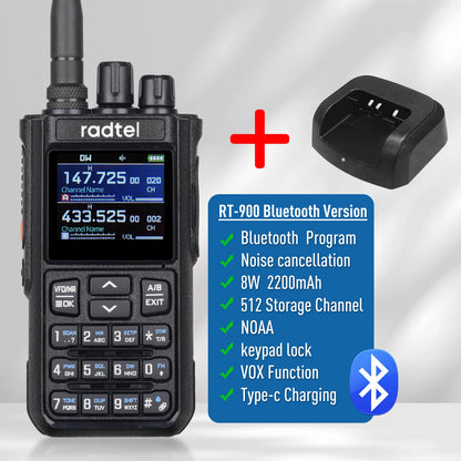 Radtel RT-900 Walkie Talkie with Charging Dock, 8W 512CH Air Band 2 Way Radio Full Band Amateur Ham Radio