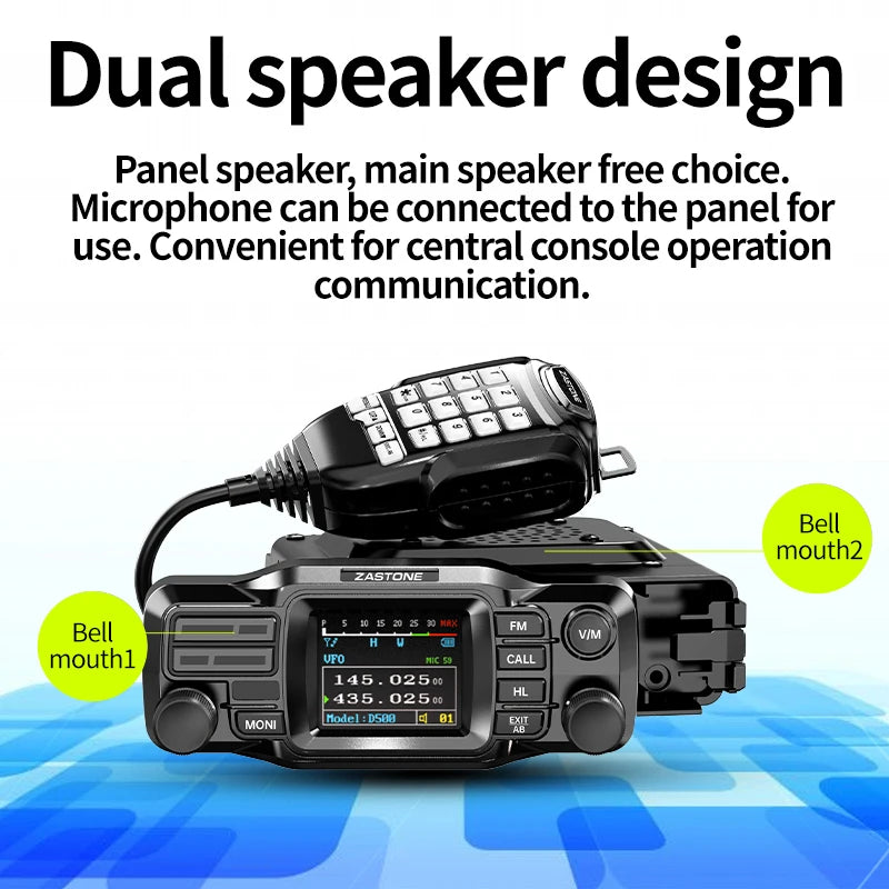 ZASTONE D500 25W High Power Mini Mobile Radio VHF UHF Dual Band DTMF Detachable Panel Transceiver