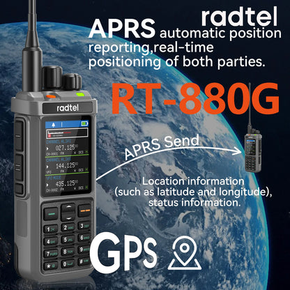 Radtel RT-880G GPS APRS Tri-Standby Tri-display CB/SSB HF Ham Radio with 1024 Channels AM LW MW SW UHF VHF Rx, Dual Antenna