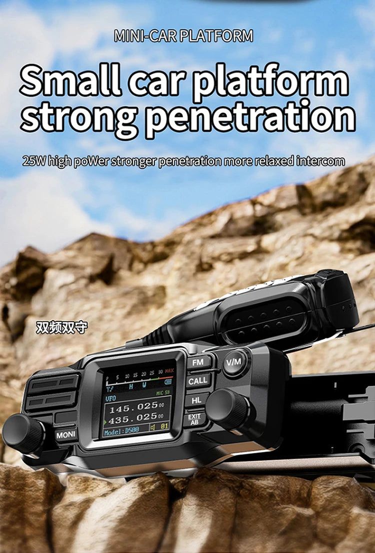 ZASTONE D500 Split Type Car Walkie talkie 25W UHF VHF Dual-band Mobile Radio Station HAM Mini  Car Walkie-talkies FM