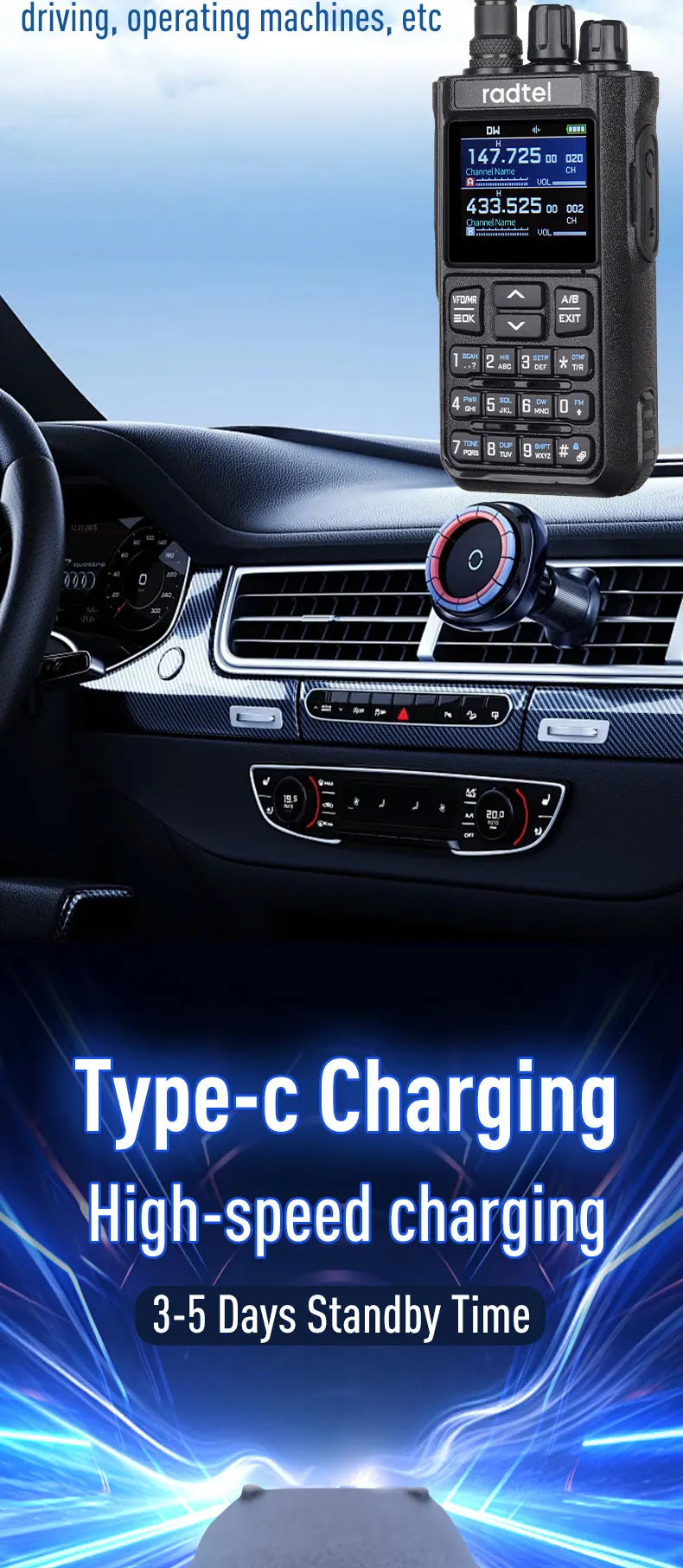 Radtel RT-900 Walkie Talkie with Charging Dock, 8W 512CH Air Band 2 Way Radio Full Band Amateur Ham Radio